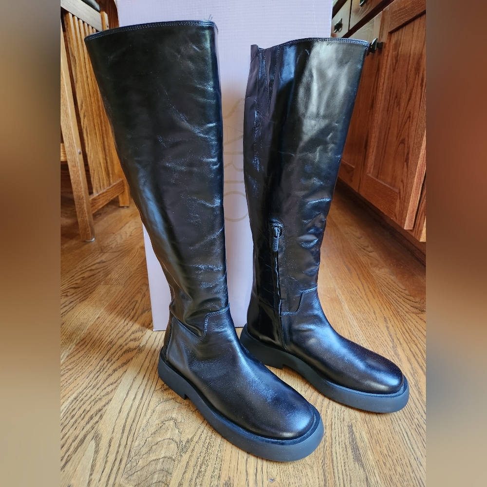 SARTO Eliza Black Leather Round Toe Knee High Boots US7.5